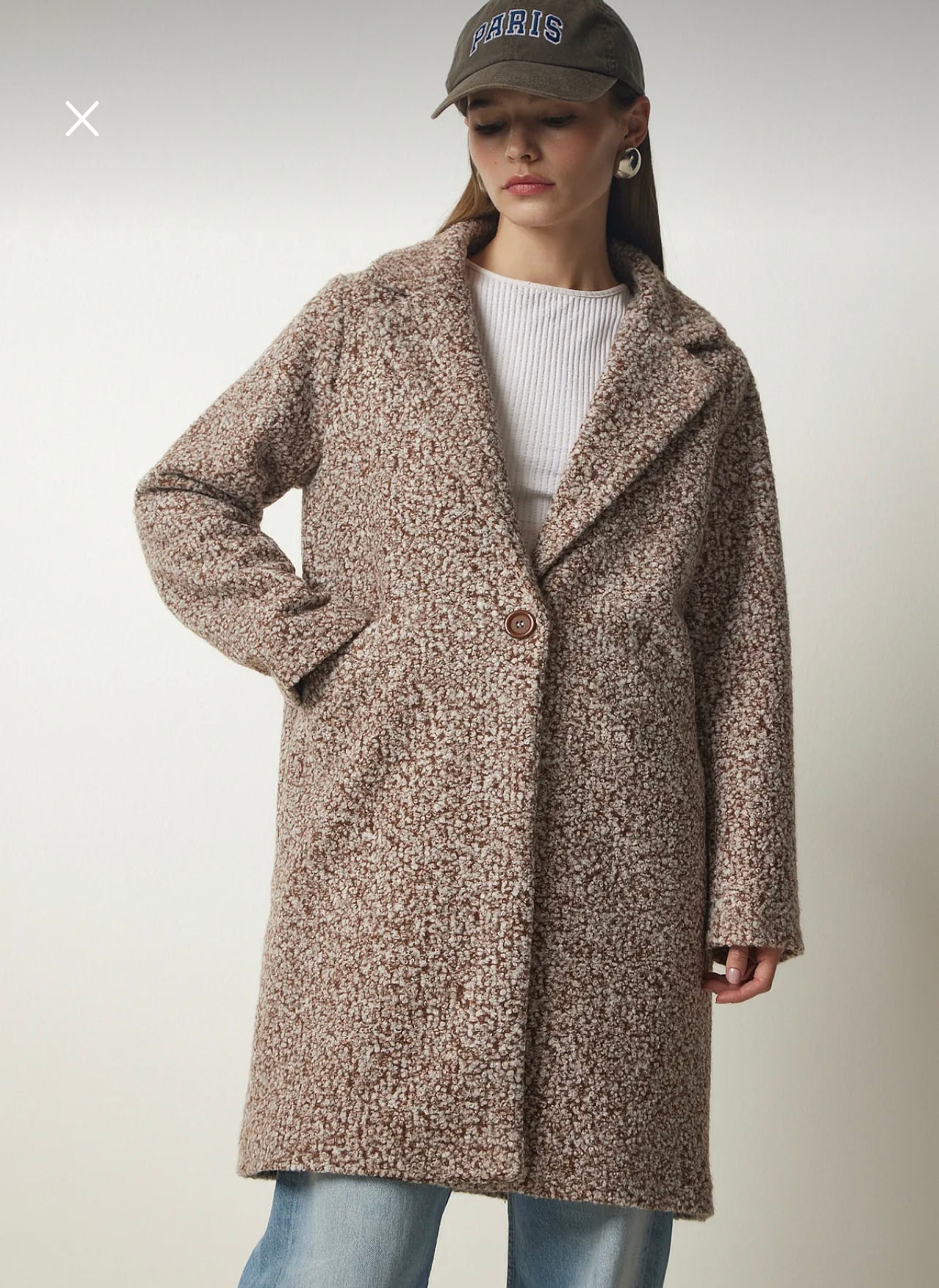 Double breasted pocket boucle coat