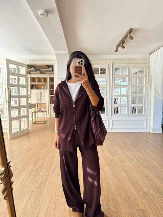 Burgundy Knitted Double zipper Set