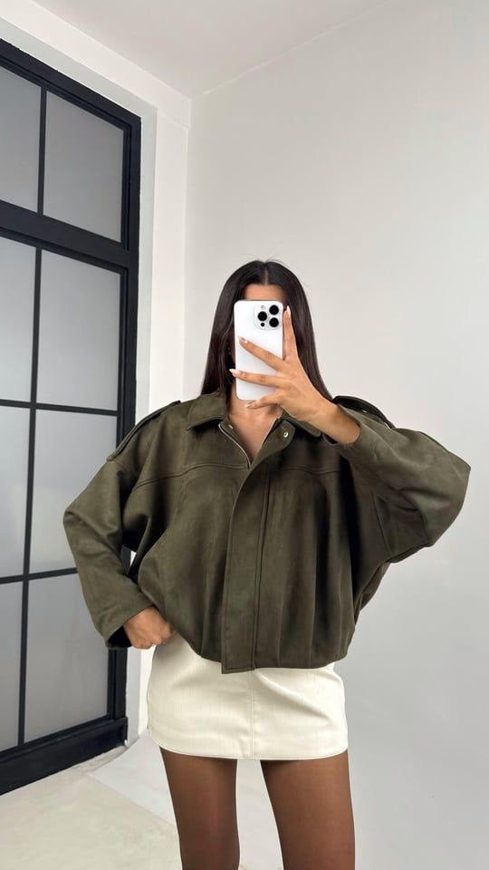 Oversized Suede Olive Jacket