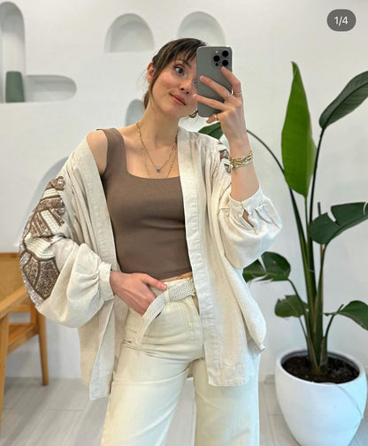 Sequined Beige Cardigan