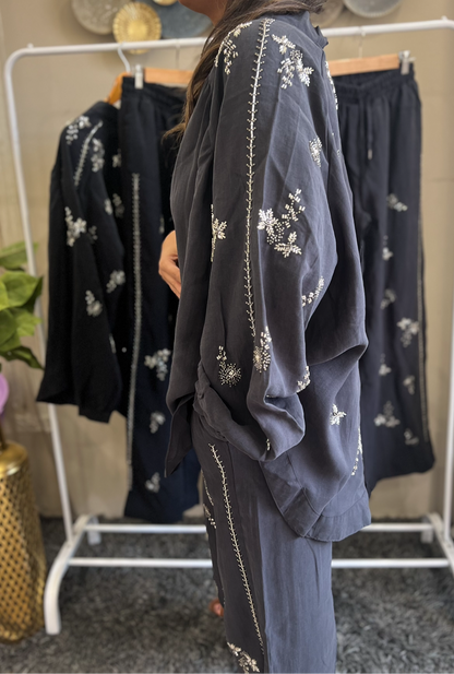 Embroidered Dark Grey Set