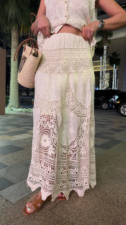 Emilly Beige Lined Premium Cutwork Skirt