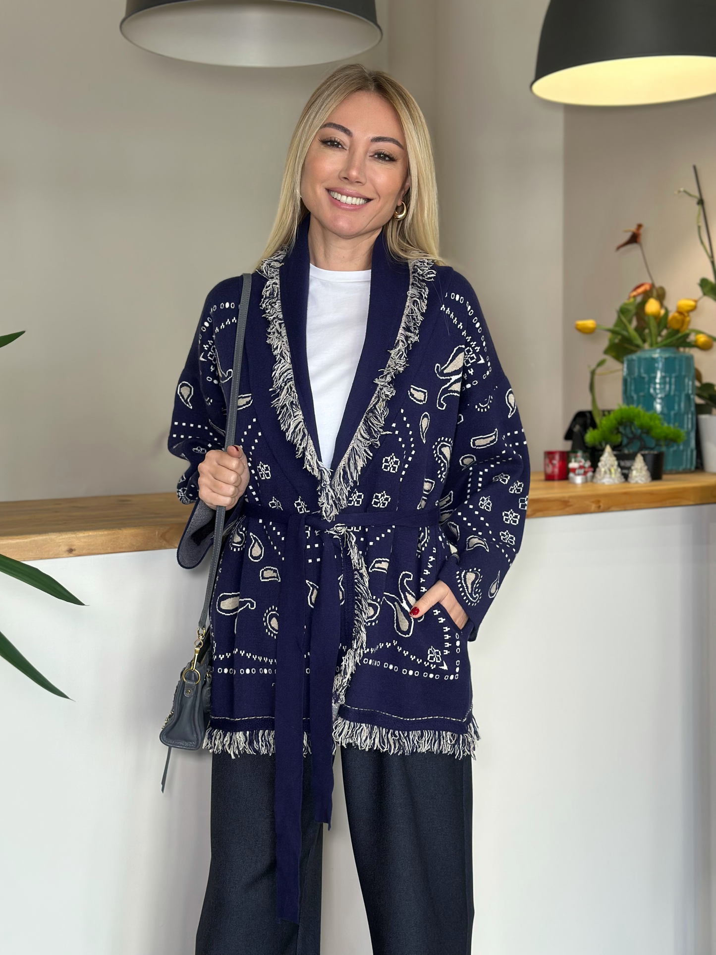 Blue belted Cardigan