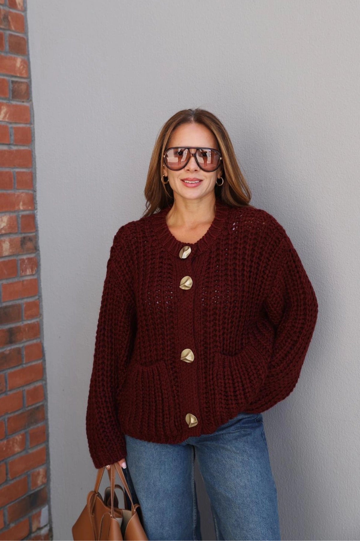 Burgundy Golden Buttons Triko Sweater