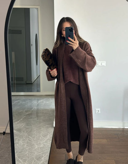 Long Brown Wool Cardigan
