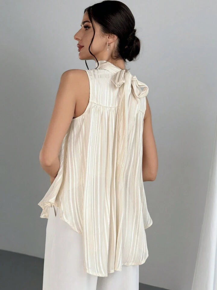 Women's Back Tie Pleated A-Line Top