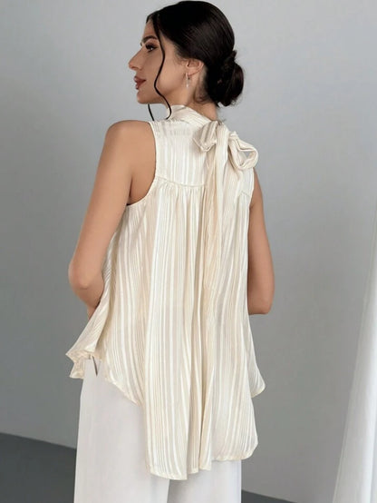 Women's Back Tie Pleated A-Line Top