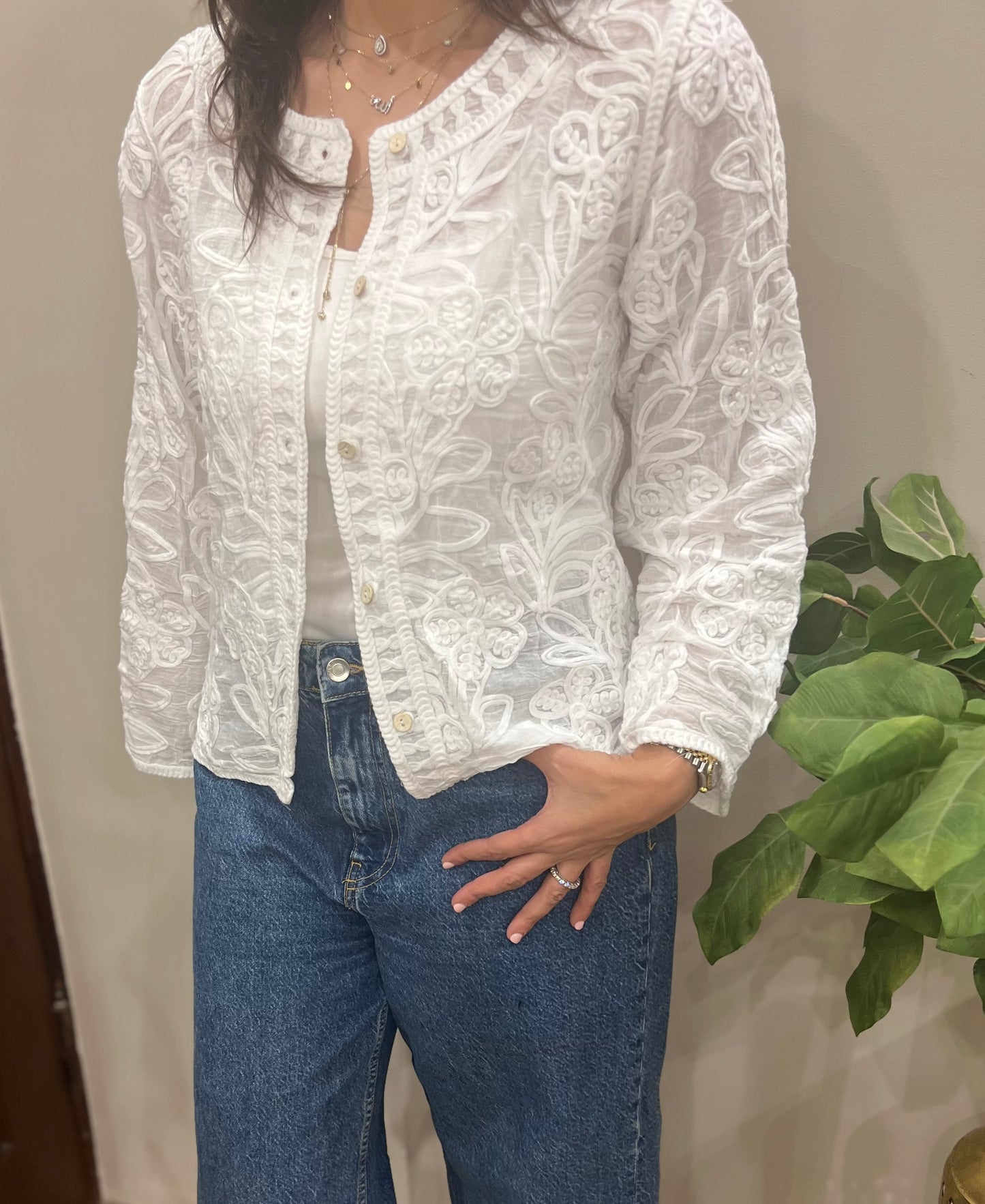 White Embroidered Cardigan