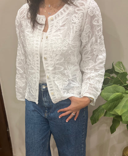 White Embroidered Cardigan
