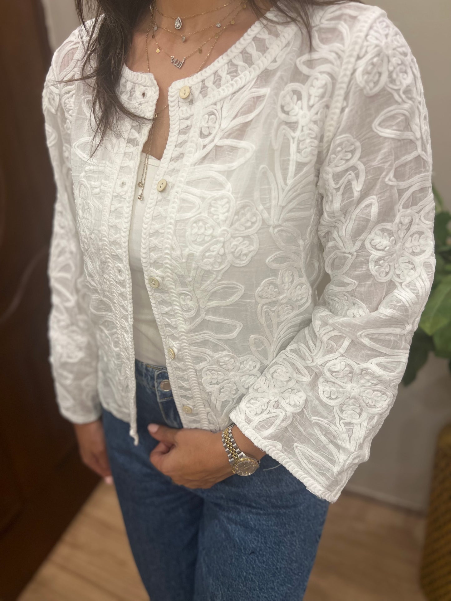 White Embroidered Cardigan