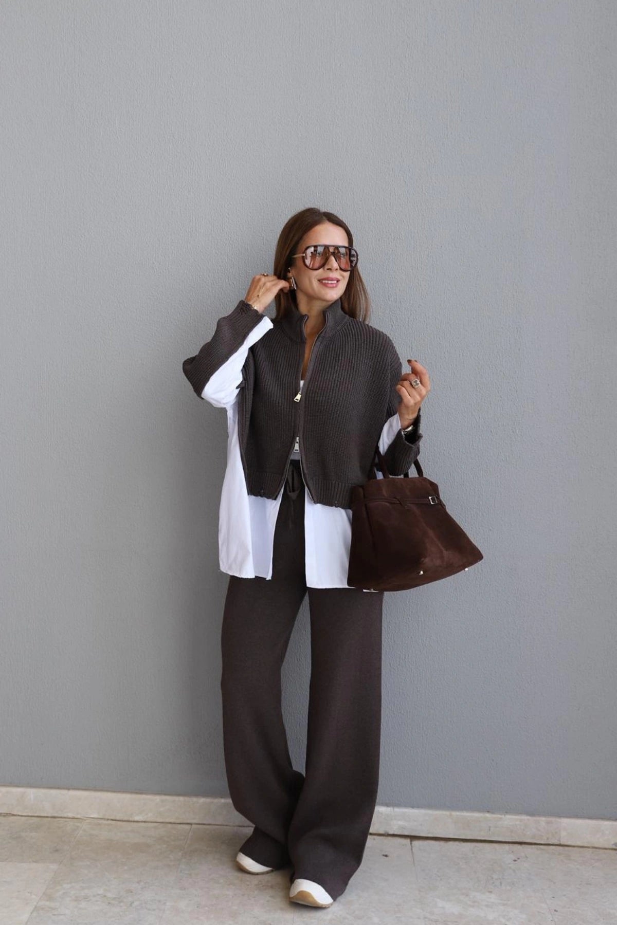 Cafe Knitwear Jacket and Trouser Set