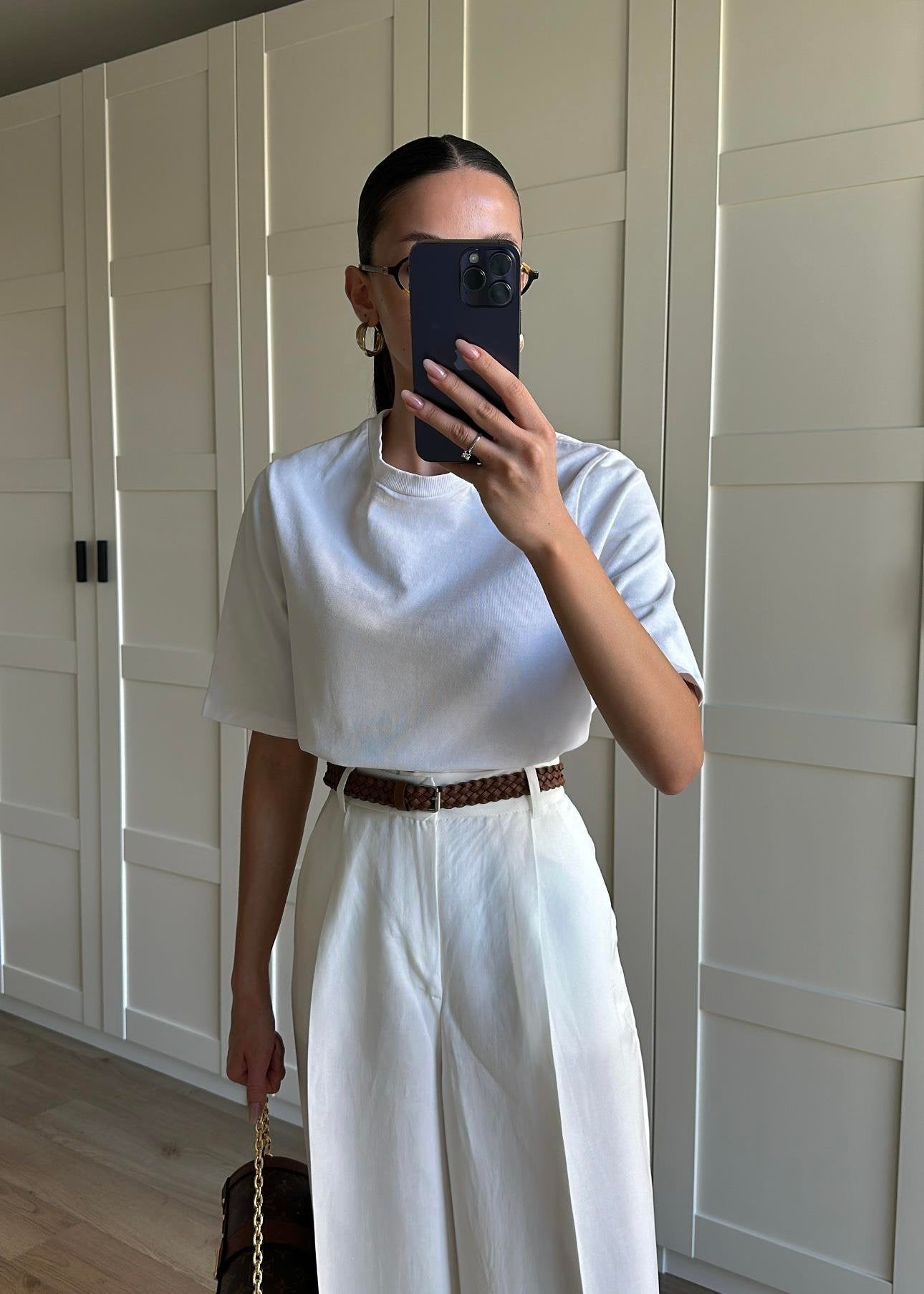 Wide Leg White Linen Pants with braided Belt