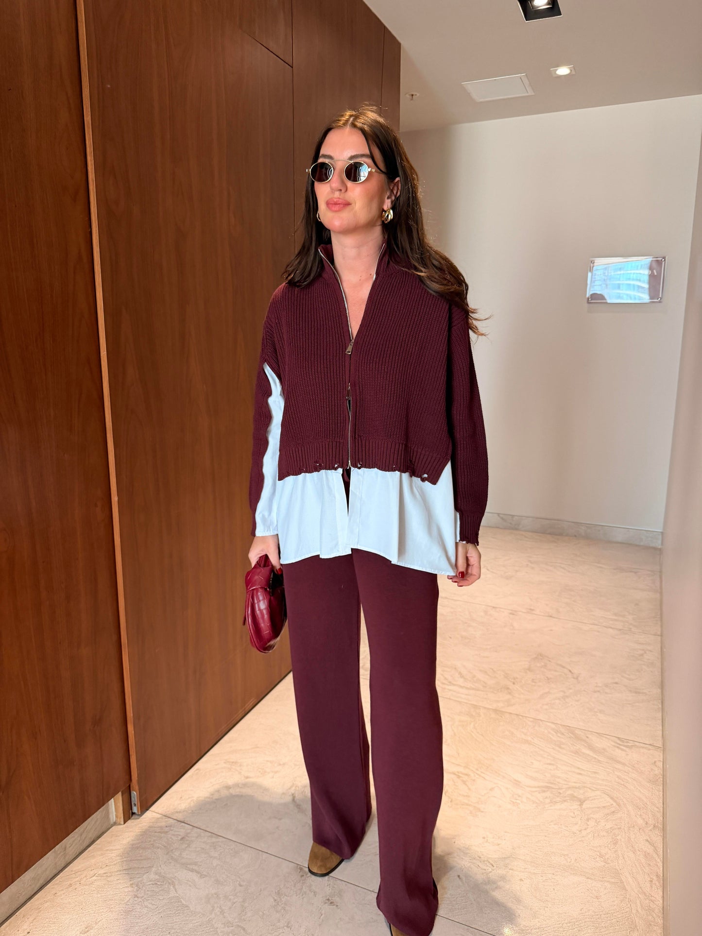 Burgundy Knitwear Jacket and Trouser Set