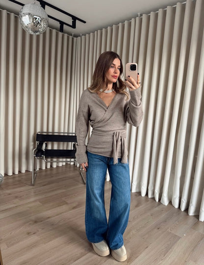 Beige Knitted wrapped Sweater