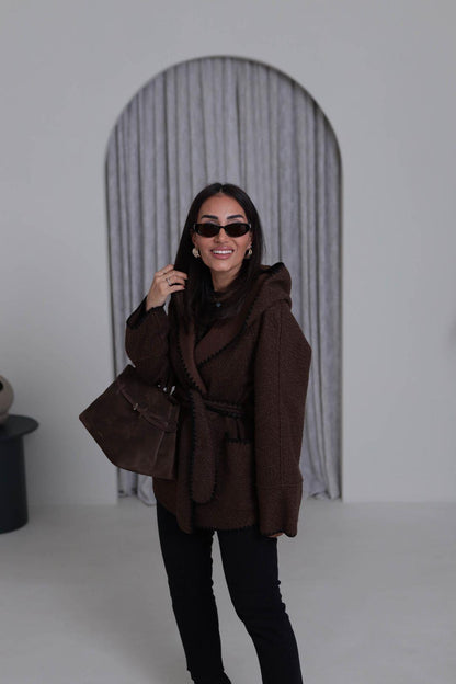 Brown wool belted Jacket