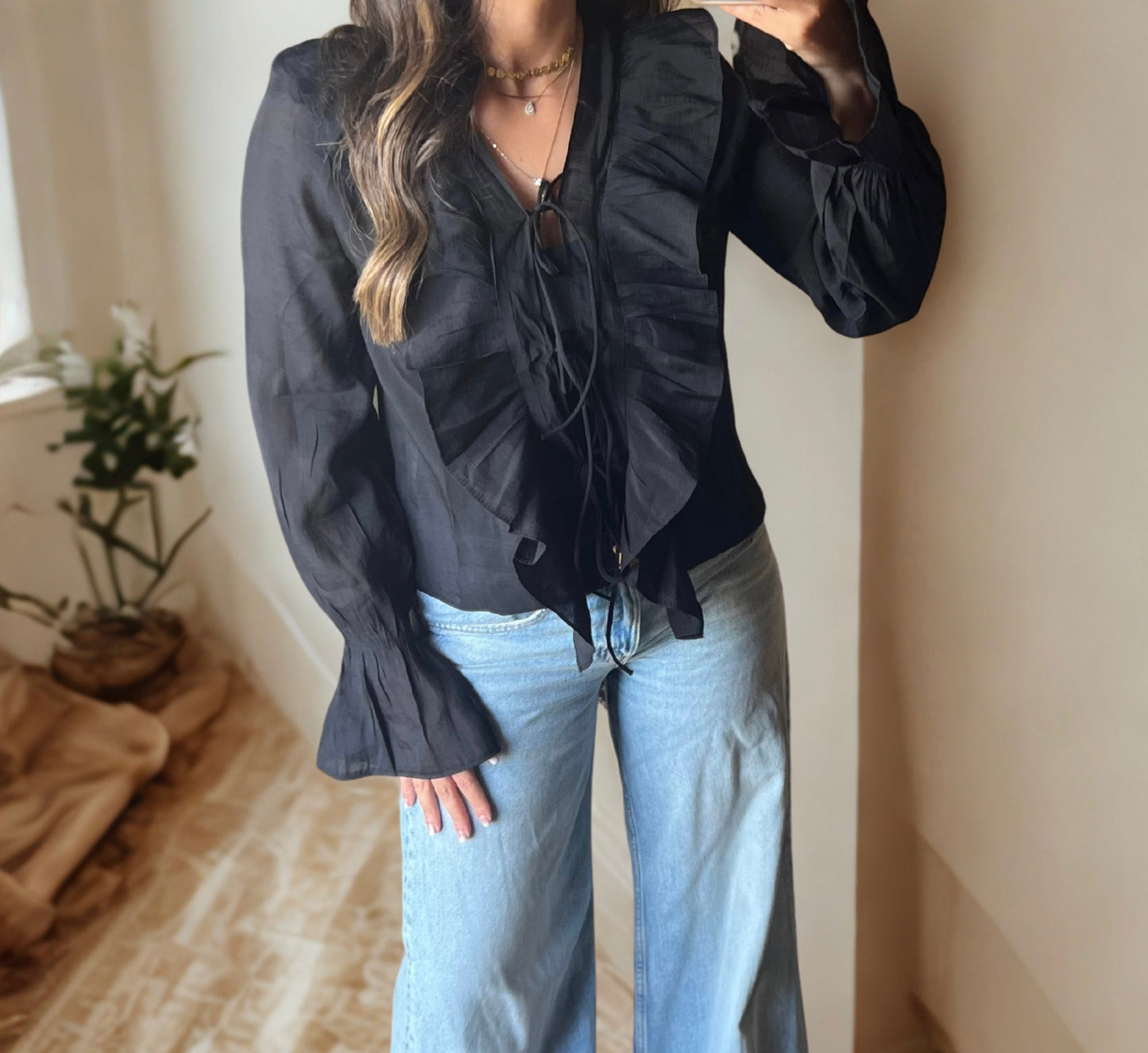 Black ruffles Chifon Blouse