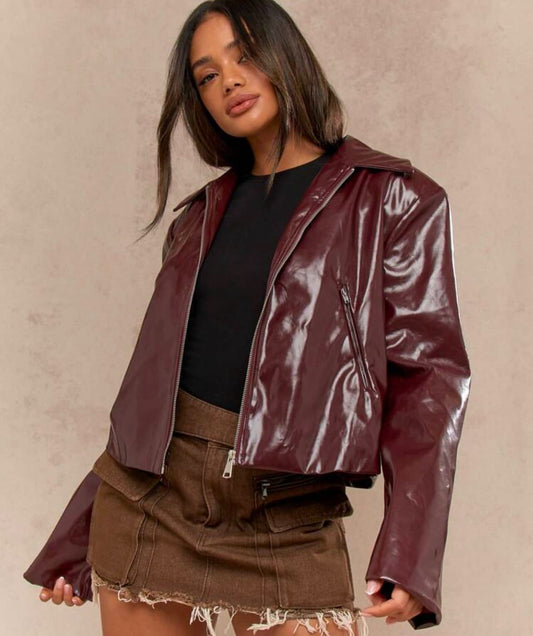 Shiny PU burgundy jacket