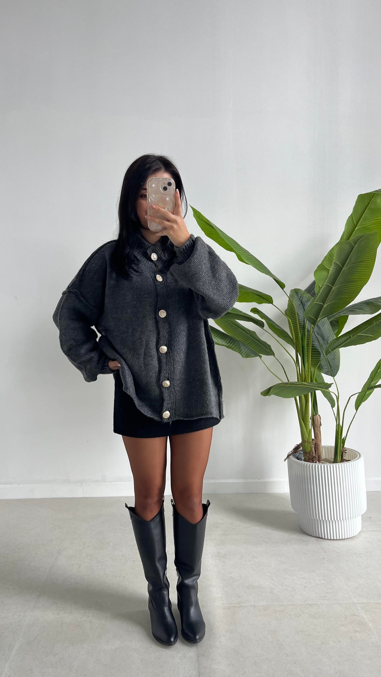 Oversize Wool golden button Cardigan