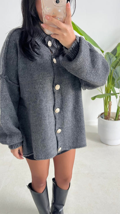Oversize Wool golden button Cardigan