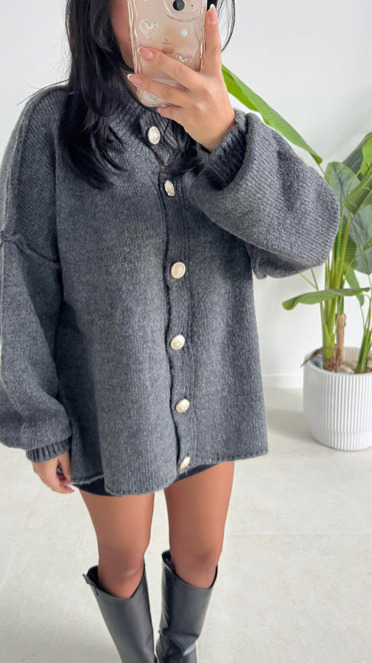 Oversize Wool golden button Cardigan