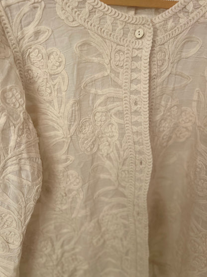Beige Embroidered Cardigan