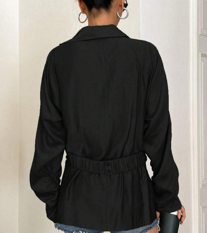 Black Solid wrap detail asymmetrical Blouse