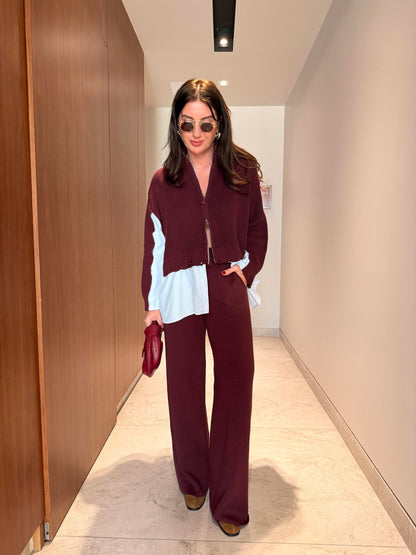 Burgundy Knitwear Jacket and Trouser Set