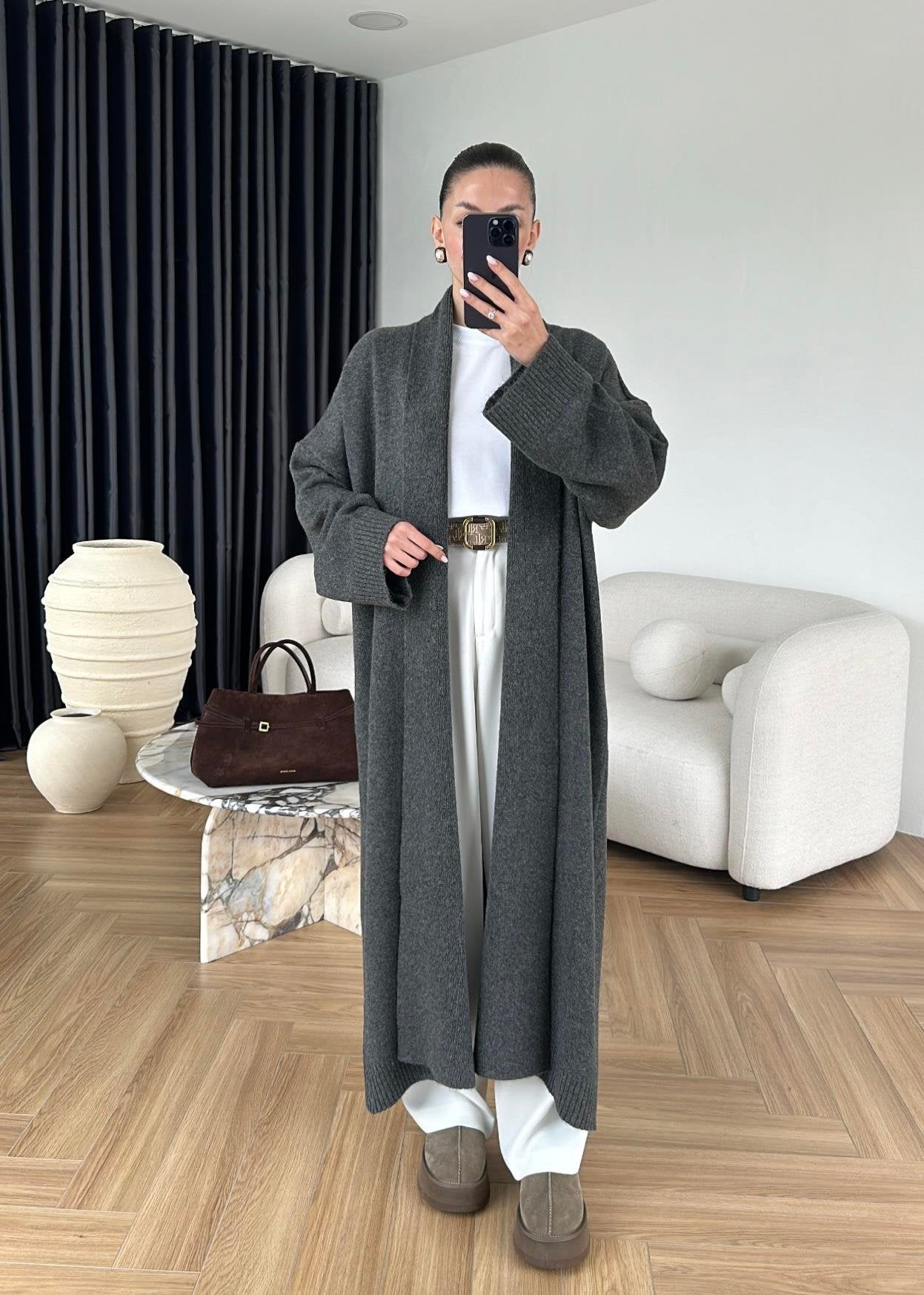 Long Grey Wool Cardigan