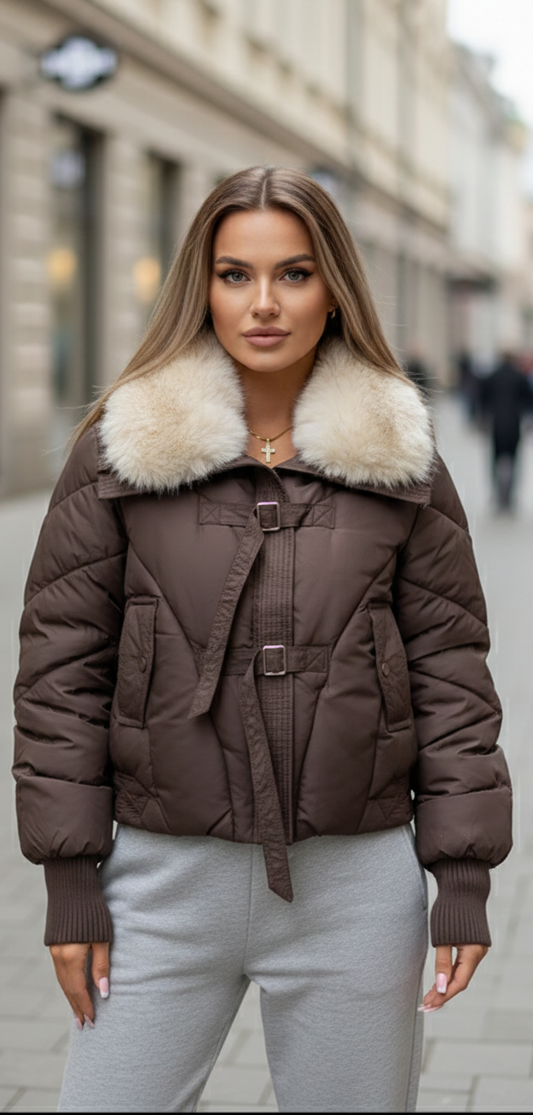 Waterproof Dark  Brown Fur neck Jacket