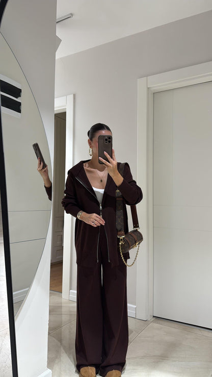 Burgundy Knitted Double zipper Set