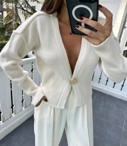 Offwhite Gold Button Cardigan