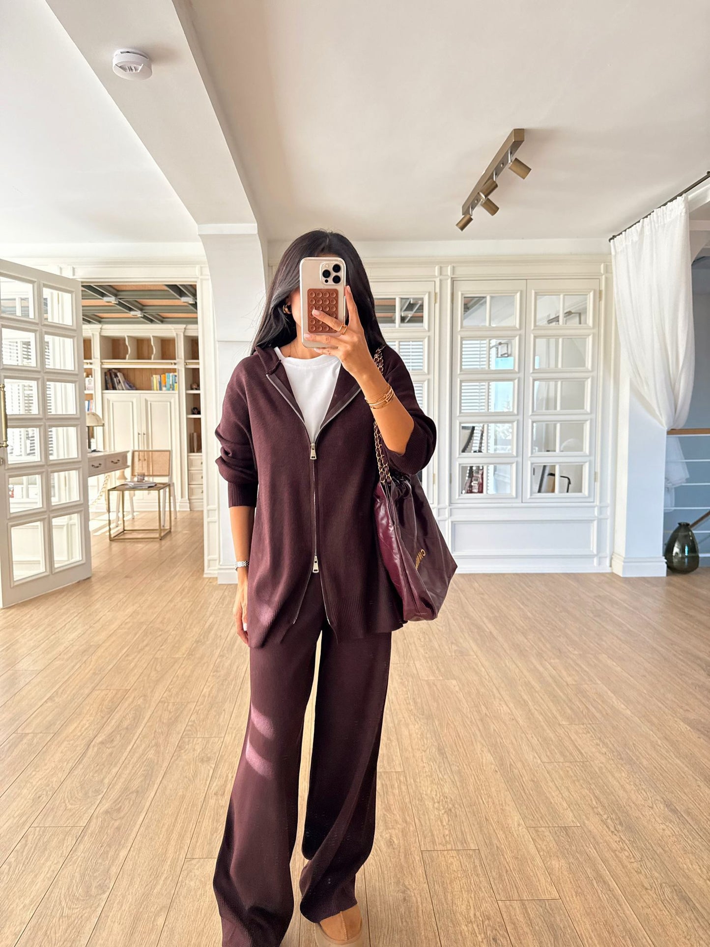 Burgundy Knitted Double zipper Set