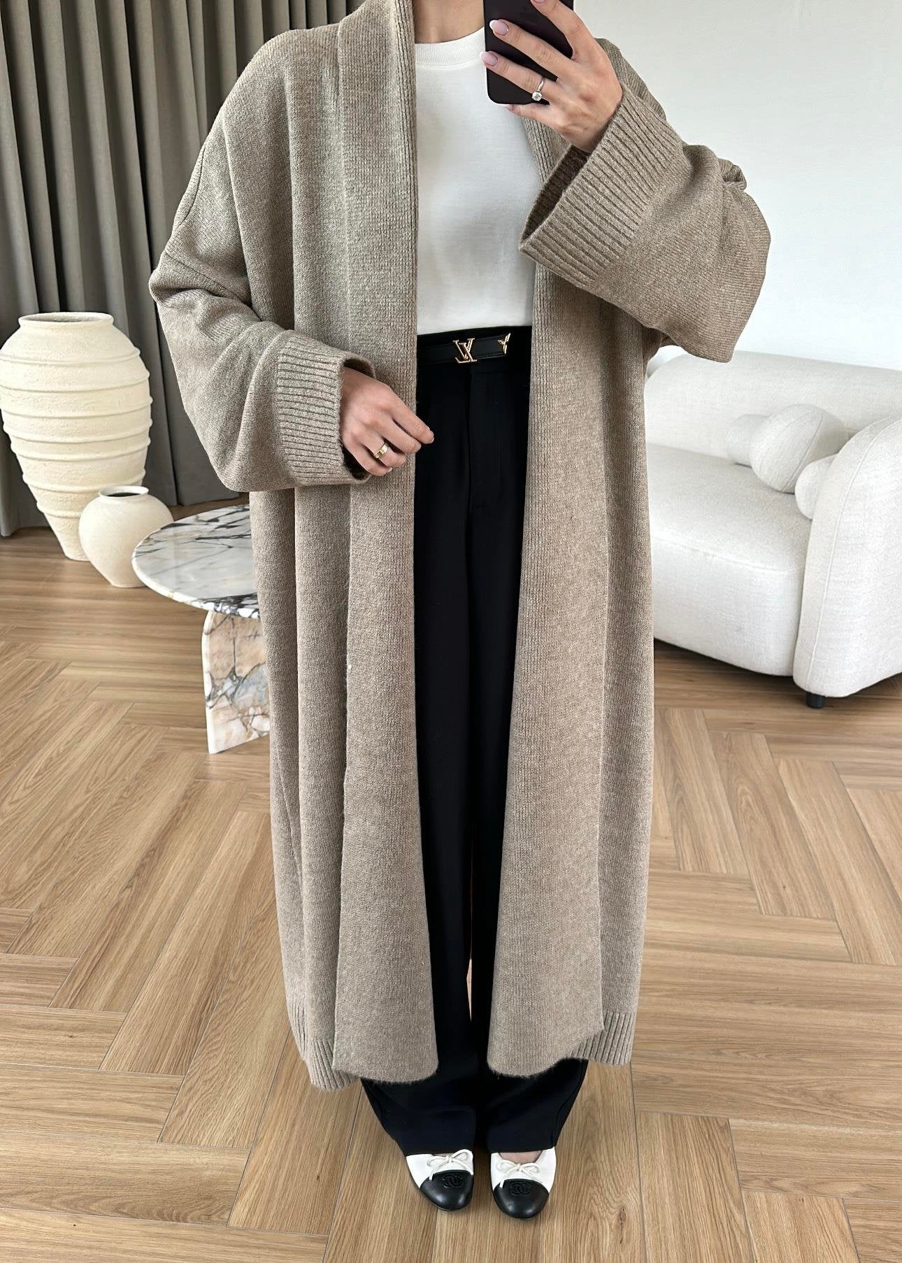 Long beige Wool Cardigan