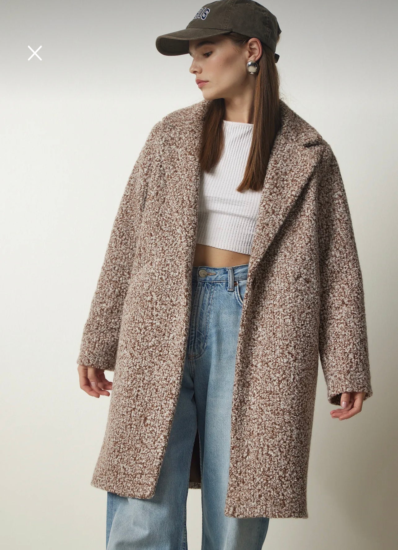 Double breasted pocket boucle coat