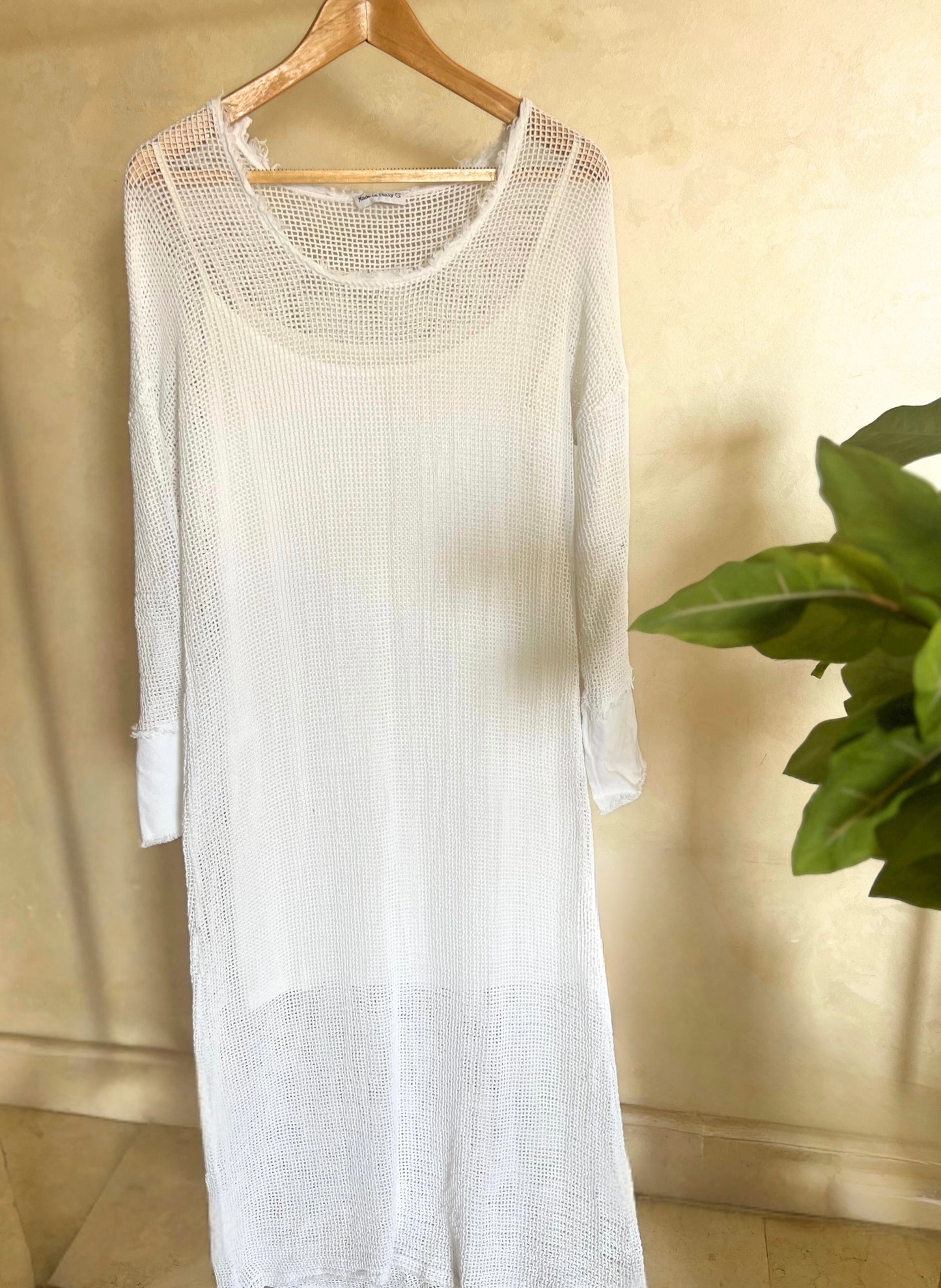 Mesh Italian 🇮🇹 Pure Linen White Midi Dress