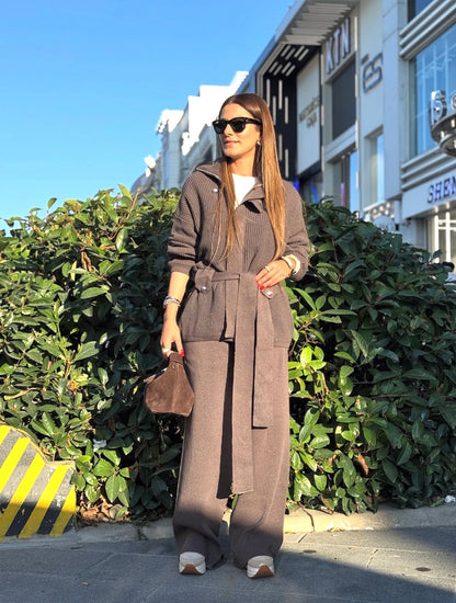 Brown Knitted belted Set Pre-Order (6-8) Days