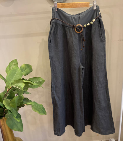 Italian 🇮🇹 Linen Dark Gray wide Leg Pants