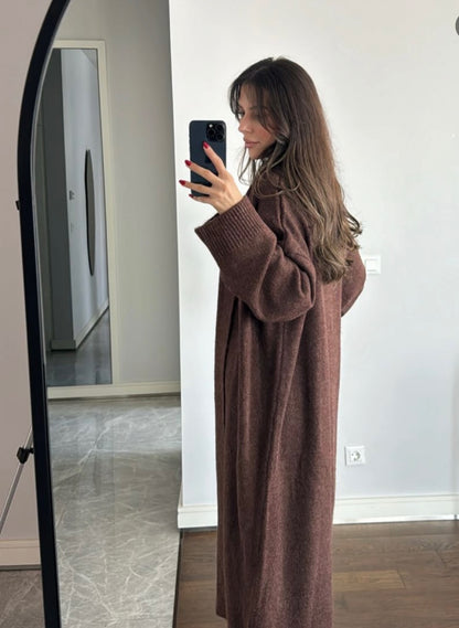 Long Brown Wool Cardigan