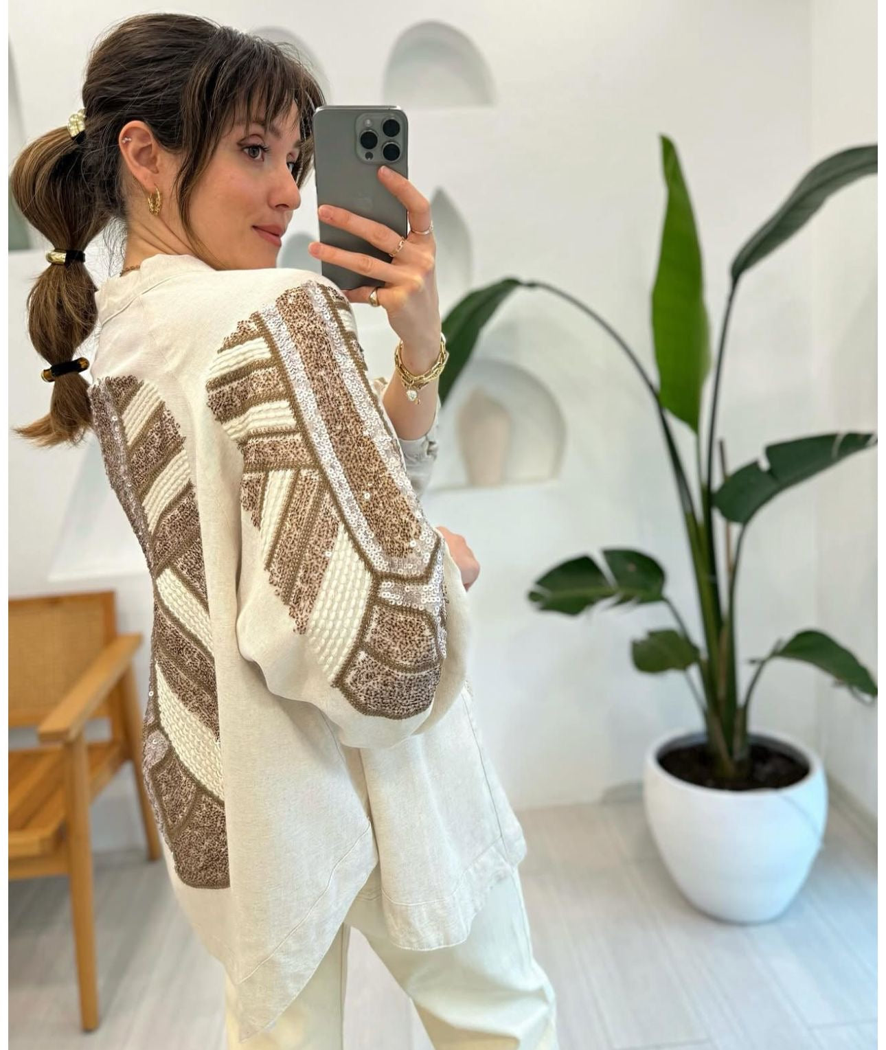 Sequined Beige Cardigan