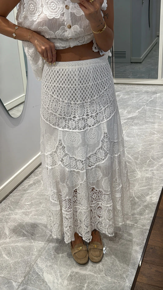 Emilly White Lined Premium Cutwork Skirt