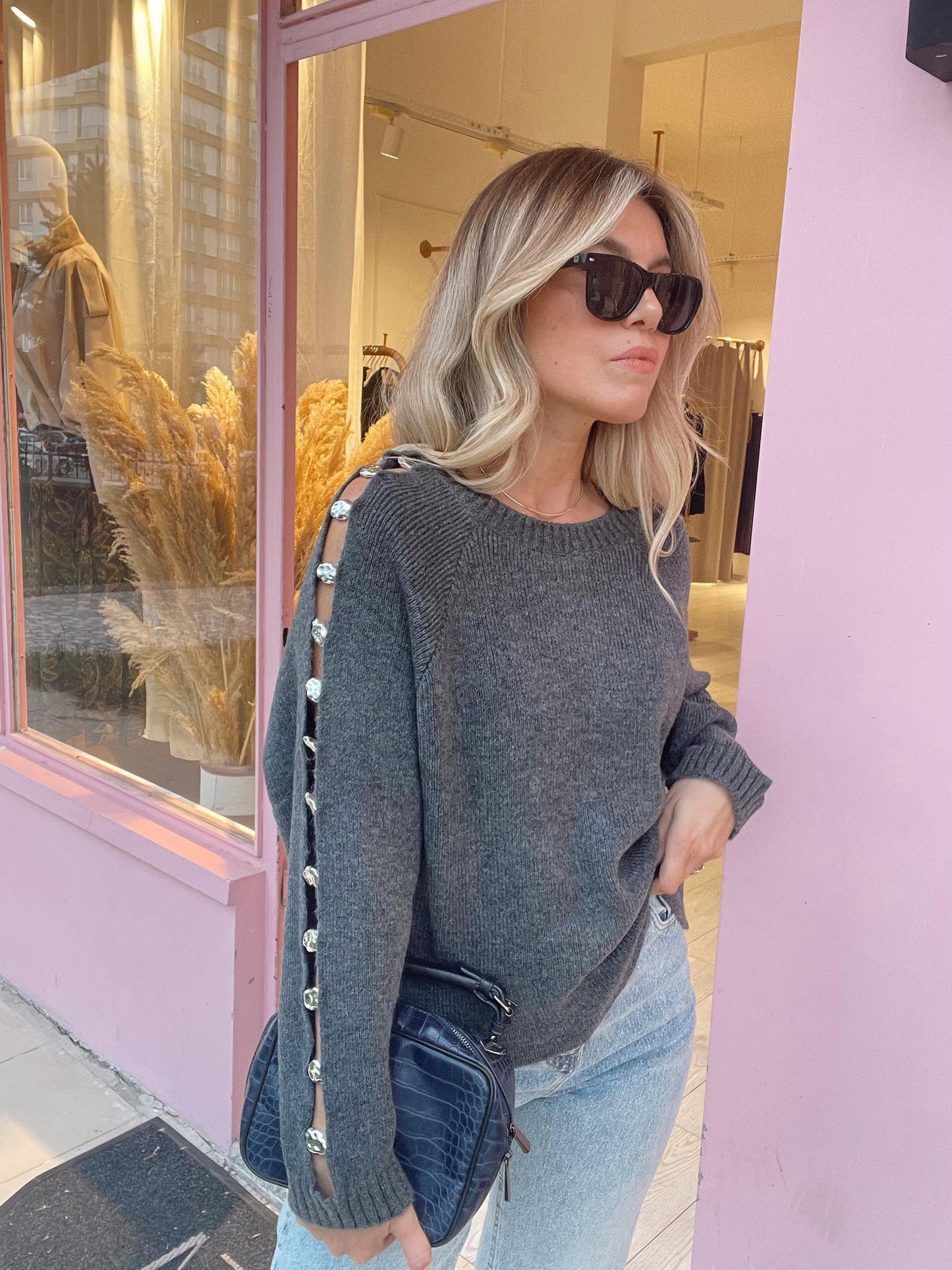 Anthracite Sleeve Silver Detailed Sweater