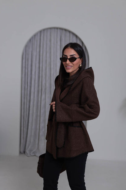 Brown wool belted Jacket