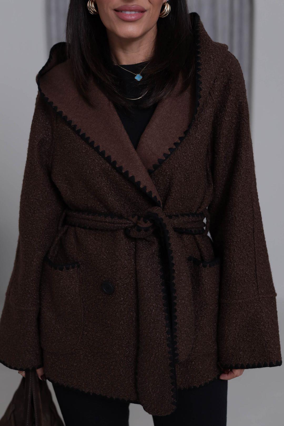 Brown wool belted Jacket