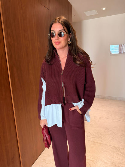 Burgundy Knitwear Jacket and Trouser Set