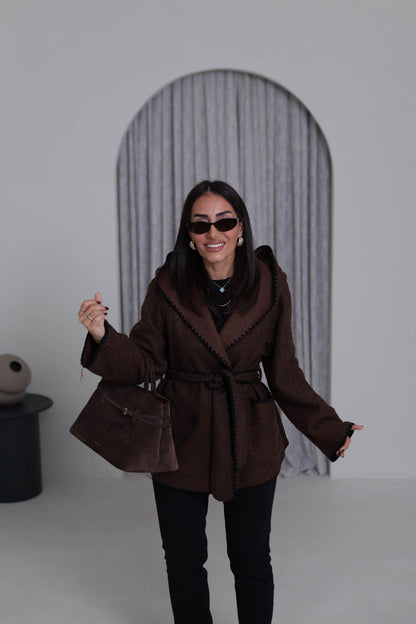 Brown wool belted Jacket
