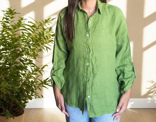 Green Italian 🇮🇹 Pure Linen Shirt