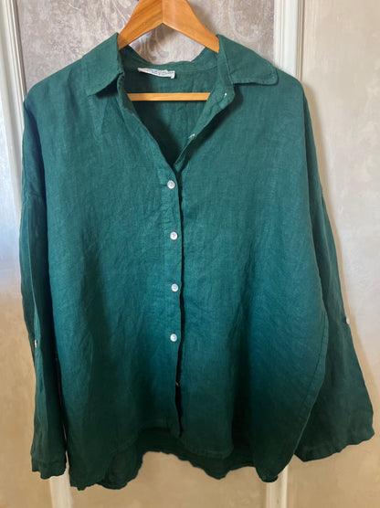 Dark Green Italian 🇮🇹 Pure Linen Shirt