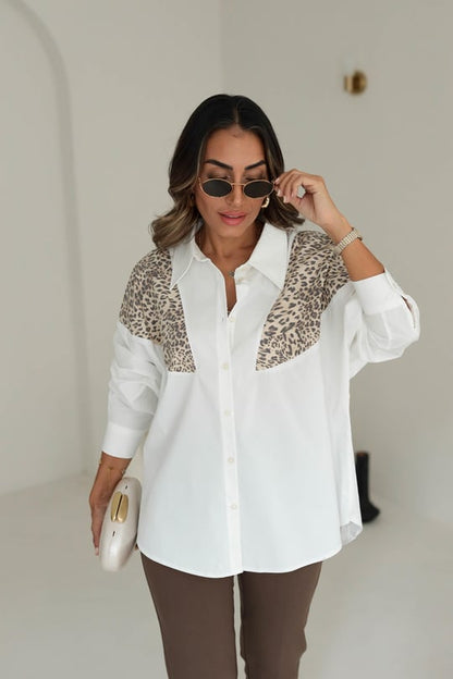 Ophe Leopard Detailed White Shirt
