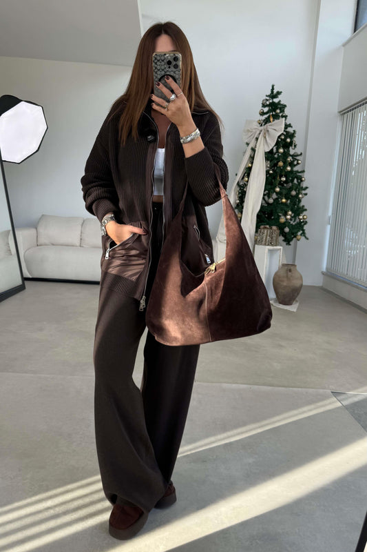 Brown Parachute Pocket Knit Set