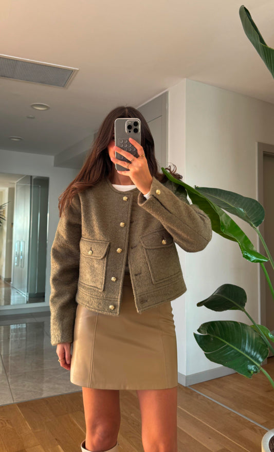 Zra model gold button olive jacket
